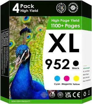 Ennovor Compatible with Replacement for HP 952XL. Works with HP Officejet Pro 8710 8720 7720 7740 8210 8702 8715 8725 8730 8740 Printers. 4 Pack (Black, Cyan, Magenta, Yellow)