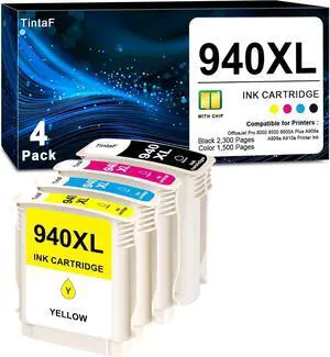 Ennovor 940XL 940 XL High Yield Ink Cartridge Replacement for HP 940XL Ink Cartridge for OfficeJet Pro 8000 8500 8500A Plus A909a A809a A910a Printer Ink (4-Pack, Black, Cyan, Magenta, Yellow)