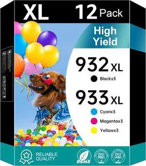 Ennovor 932 933XL Compatible Ink Cartridge Replacement for HP 932XL 933XL 932 933 Cartridge Work for OfficeJet 6100 6600 6700 7110 7510 7610 7612 Printers (12-Pack, 3 Black 3 Cyan 3 Magenta 3 Yellow)