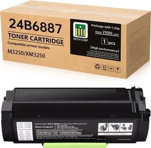 Ennovor 24B6887 High Yield Toner Cartridge with Chip - Compatible with Lexmark 24B6887 Toner for M3250 XM3250 Series Printers [Black, 21,000 Pages]