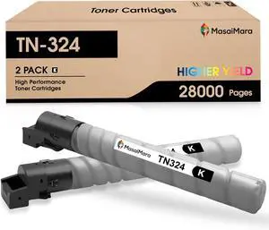 Ennovor MasaiMara TN324 TN-324 Black High Capacity Compatible Toner Cartridges for Konica Minolta Bizhub C258 C308 C368 Printer (Black, 2-Pack)