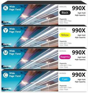 Ennovor 990X Ink Cartridges High Yield Combo Pack Compatible Replacement for 990XL 990XC Ink Cartridges for PageWide Color MFP 774dn 755dn Printer (4 Pack, Black Cyan Yellow Magenta)