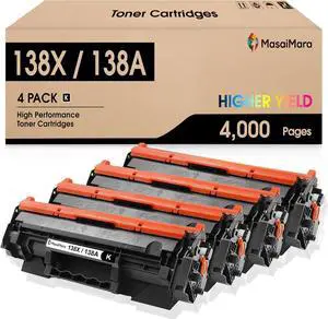 Ennovor MasaiMara High Capacity 138X 138A with Chip Compatible Toner Cartridges Replacement for HP W1380X W1380A Laserjet Pro 3001dw 3001dn 3001fdw MFP 3101fdw MFP 3101fdn Printer (Black, 4-Pack)