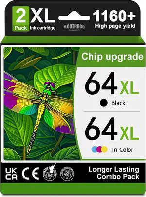 Ennovor 64XL Ink Cartridges Black/Tri-Color Combo Pack (2-Pack) Compatible 64XL Ink Cartridges Replacement for Envy Photo 7855 7858 7800 7100 7155 6255 7164 Inspire 7255e 7955e 7958e 7900e Printer