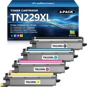 Ennovor TN229XL High Yield Toner Cartridges Replacement for Brother TN229XL TN229 Toner for MFC-L3720CDW MFC-L3780CDW HL-L3280CDW HL-L3220CDW Printer ( 4 Pack, TN229XLBK/C/M/Y)
