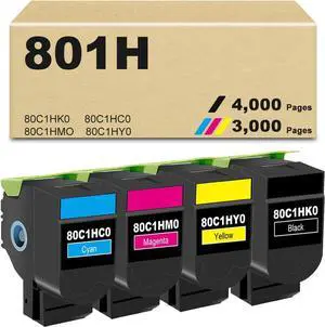 Ennovor 80C1HK0 80C1HC0 80C1HM0 80C1HY0 High Yield Replacement for Lexmark 801HK 801HC 801HM 801HY Toner Cartridge for CX410de CX410dte CX410e CX510dthe CX510dhe CX510de Printer (4-Pack)