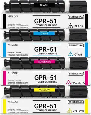 Ennovor MEZOO GPR-51 GPR51 Toner Cartridge High Yield 8516B003AA 8517B003AA 8518B003AA 8519B003AA Toner Replacement for ImageRunner Advance C250 C250if C255if C350 C350P C350if C355if Printer (4-Pack)