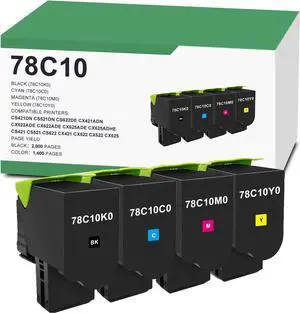 Ennovor 78C10 Black Cyan Magenta Yellow Toner Cartridge Compatible for Lexmark 78C10K0 78C10C0 78C10M0 78C10Y0 Toner for CS421 CS521 CS622 CX421 CX522 CX622 CX625 Printer, 4 Pack