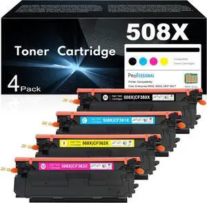 Ennovor 508X Toner Cartridge Set 4-Pack High Yield Replacement for HP 508X CF360X CF361X CF362X CF363X Remanufactured Toner Color M553 M552 MFP M577 Series Printer Ink (Black, Cyan, Magenta, Yellow)