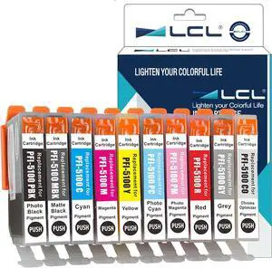 Ennovor LCL Compatible Ink Cartridge Pigment Replacement for Canon PFI-5100 imagePROGRAF PRO-310 Printer 10-Pack MBK PBK C M Y R GY PC PM CO