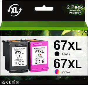 Ennovor 67XL Ink Cartridges Black Color Combo Pack Replacement for HP Ink 67 XL Fit for DeskJet 2700 2700e 2755 2755e 2752 4152 2755 4155e Envy 6000 6055 6400 6455 Printer (2 Pack)