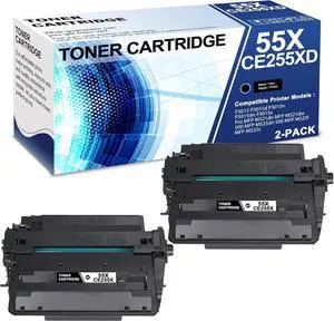 Ennovor 2 Pack 55X CE255XD Black Toner Cartridge with Chip 55X CE255XD Compatible CE255X Replacement for HP P3015 P3015d P3015n P3015dn P3015x Pro MFP M521dn MFP M521dw 500 MFP M525dn Printer