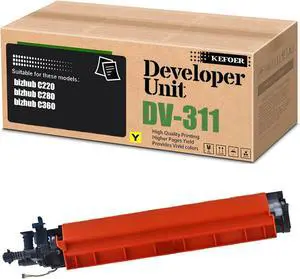 Ennovor Compatible DV311 Developer Unit Replacement for Konica Minolta DV311K DV311C DV311M DV311Y, Use for Bizhub C220 C280 C360 Printer (1-Pack Yellow)