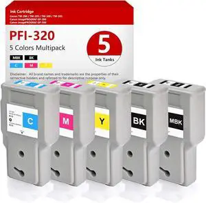Ennovor PFI-320 Ink Tank Compatible for Canon imagePROGRAF TM-300 TM-305 TM-200, imagePROGRAF GP-200 GP-300, Replacement PFI320 PFI320MBK PFI320BK PFI320C PFI320M PFI320Y (5 Pack, 300-ml Pigment Ink)