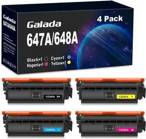 Ennovor Galada Remanufactured 647A 648A Toner Cartridge Replacement for HP CE260A CE261A CE262A CE263A for CP4025n CP4025dn CP4525n CP4525dn CP4525xh Printer (1BK/1C/1M/1Y, 4 Pack)