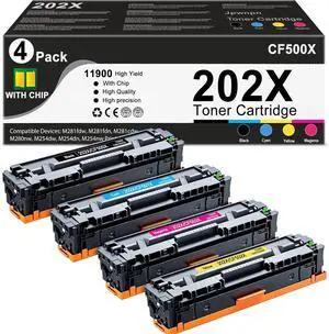 Ennovor 202X Toner Cartridge high Yield Replacement for HP 202X CF500X M281fdw M281fdn M281cdw M280nw M254dw M254dn M254nw Printer (4-Pack, Black, Cyan, Yellow, Magenta)