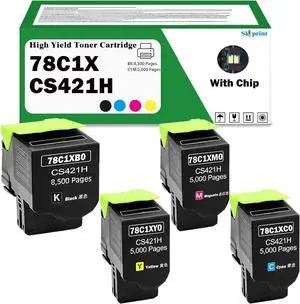 Ennovor High Yield 78C1XK0 78C1XC0 78C1XM0 78C1XY0 Toner Cartridge Replacement for Lexmark 78C1X Toner CS421 CX421 CS421dn CX421adn CS521dn CX622ade CS622de CX625ade CX625adhe Printer BK:8,500 Pages
