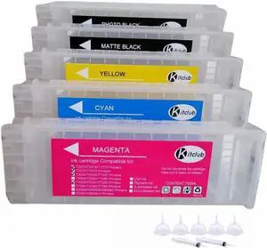Ennovor 5 Pack T6941-T6945 Empty Refillable Ink Cartridge with Permanent Chip for E-pson SureColor T3270 T5270 T7270 - Use for UltraChrome XD 700mL Ink Carts