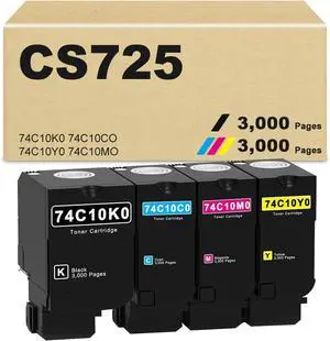 Ennovor CS725 CX725 CS720 Toner Cartridge High Yield Remanufactured 74C10K0 74C10C0 74C10M0 74C10Y0 Replacement for Lexmark CX725 CS725 CS720 CX725de CX725dte CS720de CS720dte CS725de CS725dte Printer
