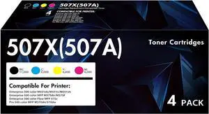 Ennovor 507X 507A Toner Cartridge 4-Pack: Compatible Toner Cartridge Replacement for HP 507A 507X CE400X CE400A CE401A CE402A CE403A Enterprise M551 M551n M551dn M551xh M570dn M570dw M575f Printer