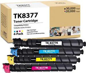 Ennovor TK8377 TK-8377 Toner Cartridges (with Chip) Replacement for KYOCERA TK-8377 TK-8377K TK-8377C TK-8377M TK-8377Y 1T02XD0US0 1T02XDCUS0 1T02XDBUS0 1T02XDAUS0 for TASKalfa 3554ci Printer, 4-Pack