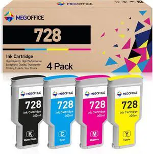 Ennovor Compatible Ink Cartridge Replacement for HP 728 Ink Cartridges High Yield (300ml, Matte Black/Cyan/Magenta/Yellow) F9J68A F9K17A F9K16A F9K15A for T830 MFP T730 Large Format Plotter Printer