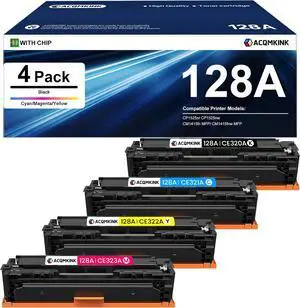 Ennovor 128A Toner Cartridges 4 Pack Replacement for HP 128A CE320A CE321A CE322A CE323A Pro Color MFP CM1415fnw; CP1525nw Printer Ink(1BK/1C/1M/1Y)