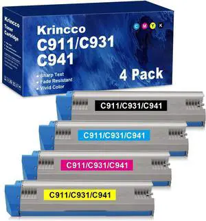 Ennovor Remanufactured C911 Toner Cartridges Replacement Set for OKI C931 C941 45536424 45536423 45536422 45536421 Toner for C911 C931 C941 C911dn C931dn C931e C941dn C941e Printers (4 Pack, Bk C M Y)