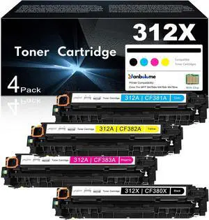 Ennovor 312X 312A Toner Cartridges 4 Pack - (with Chip) Replacement for 312X 312A for Color Pro MFP M476dw M476dn M476nw Printer Ink (CF380X CF381A CF382A CF383A)