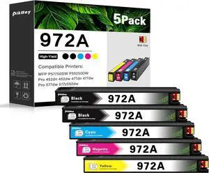Ennovor 972A High Yield Ink Cartridges (5-Pack, 2Black/1Cyan/1Magenta/1Yellow) Compatible 972 972A Ink Cartridge Replacement for HP Pagewide Pro 477dw 577dw 452dw 552dw 452dn 477dn P57750dw Printer