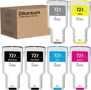 Ennovor Compatible HP727 Ink Cartridge C1Q12A F9J79A F9J76A F9J77A F9J78A F9J80A for HP 727 Ink Replacement for HP Designjet T920 T930 T1500 T1530 T2500 T2530(300ML,6 Pack)