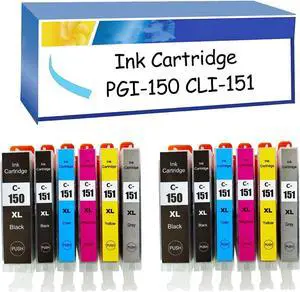 Ennovor PGI-150 XXL CLI-151 XXL 150 151 Ink Cartridge Compatible Replacement for Canon MG5410 MG5510 MG5610 MG6310 MG6410 MG6610 MG7110 MG7510 IP7210 IP8710 MX721 IX6810 Pri 2 Set