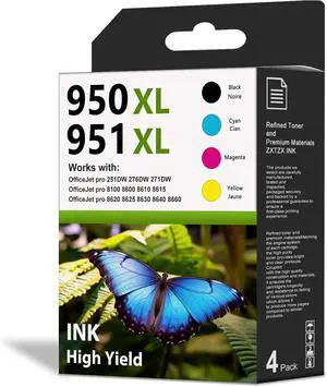 Ennovor 950XL 951XL Ink Cartridge Combo Pack (Black Cyan Magenta Yellow) Replacement for HP 950 950XL 951XL Ink Work with Office Pro 8600 8610 8620 8100 8630 8660 8640 251DW Printers