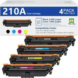 Ennovor 210A Toner Cartridges 4 Pack Replacement for HP 210A 210X W2100A W2100X | Work for Color Pro MFP 4201dn 4201dw 4301fdn 4301dw 4301fdw Printers, Black Cyan Magenta Yellow (with Chip)