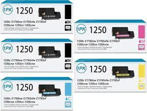 Ennovor 5-Pack 1250 810WH C5GC3 XMX5D WM2JC (2BK/1C/1M/1Y) Toner Cartridge - PIONOS Compatible 1250c Toner Cartridge Replacement for DELL 1250c C1760nw C1765nfw C1765nf 1350cnw 1355cn 1355cnw Printer