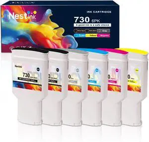 Ennovor 730 Ink Cartridge 300ml Set 6-Pack P2V68A P2V69A P2V70A P2V71A P2V72A P2V73A Replacement for HP 730 XL/730XL Ink Cartridge Works with Designjet T1600 T1700 T2600 Printer Ink
