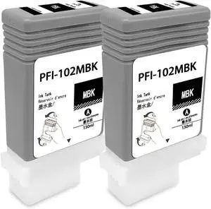 Ennovor 2X PFI-102MBK Matte Black Ink Cartridge 130ml Compatible PFI102MBK Replacement for Canon PFI-102MBK Ink Cartridge 0894B001AA for imagePROGRAF iPF500 iPF600 iPF700 Printer