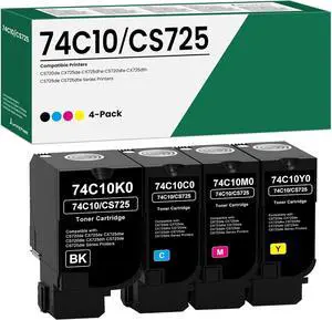 Ennovor CS720 CS725 CX725 Toner Cartridge 74C10K0 74C10C0 74C10M0 74C10Y0 Remanufactured Toner for CS720de CS720dte CS725de CS725dte CX725de CX725dte Printer Ink (4-Pack, Black Cyan Magenta Yellow)