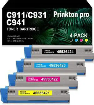 Ennovor Compatible C911 C931 C941 Toner for OKI 45536424 45536423 45536422 45536421 Toner Cartridges Replacement Set for C911 C931 C941 C911dn C931dn C931e C941dn C941e Printers (4 Pack)
