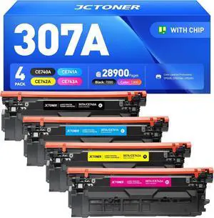 Ennovor 307A Toner Cartridges 4 Pack Replacement for CE740A CE741A CE742A CE743A Compatible for HP Color LaserJet Professional CP5225 CP5225dn CP5225n Printer Copier Scanner High-Yield BKCYM with Chip