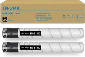 Ennovor TN514 TN-514 Black Toner Cartridge Replacement for Konica Minolta TN514K Bizhub C458 C558 C658 Printer (2-Pack, Black)