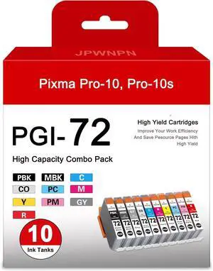 Ennovor PGI-72 Ink Cartridges 10-Pack - High Capacity Compatible PGI 72 Ink Cartridges Replacement for Canon PIXMA Pro-10 Pro-10s Printer (MBK/PBK/C/M/Y/PM/PC/R/GY/CO)