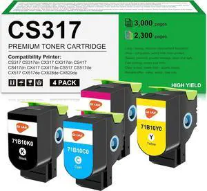 Ennovor CS317 CX317dn CX417de Toner Cartridge Replacement for lexmark cs417dn Toner for Lexmark CS317dn CS317 CS417 CX317dn CS417dn CX417de CX317 CS517de CX517de Printer ,KCMY,3000 Pages