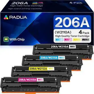 Ennovor 206A Toner Cartridge (with Chip) Compatible W2110A Toner Replacement for HP 206A Toner Cartridges 4 Pack Color Pro MFP M283fdw M283cdw M282nw M283fdn Pro M255dw M255nw Printer (BCMY,4-Pack)