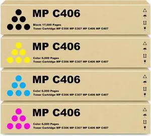 Ennovor MP C406 Toner Cartridge Set High Yield 17,000 Pages Compatible MPC306 MPC406 Toner Replacement for Ricoh MP C406 MP C306 MP C307 MP C407 Printers - 842091 842092 842093 842094