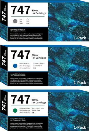 Ennovor 747 Ink Cartridge 300ml 3-Pack P2V86A Gray, P2V84A Chromatic Green, P2V85A Chromatic Blue Replacement for HP 747 Ink Cartridge for DesignJet Z9+ Large Format Printer Ink