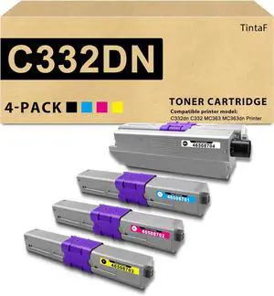 Ennovor Compatible C332dn MC363dn Toner Cartridge 46508704 46508701 46508702 46508703 Replacement for C332dn C332 MC363 MC363dn Printer 4-Pack (Black, Cyan, Magenta, Yellow)