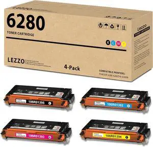 Ennovor 6280 Toner Cartridge 4-Pack 6280 High Yield Toner Cartridge Replacement for Xerox 106R01392 106R01393 106R01394 106R01395 Toner for Phaser 6280 6280DN 6280N Printer (Black Cyan Magenta Yellow)