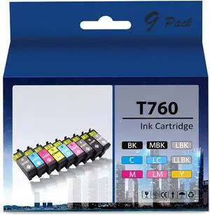 Ennovor CULater T760 T7601 T7602 T7603 T7604 T7605 T7606 T7607 T7608 T7609 Remanufactured Ink Cartridge T760 Ultrachrome HD Ink Set Replacement for SureColor P600 Inkjet Printer (9 Pack)