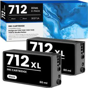 Ennovor 712 712XL Ink Cartridge 2-Pack 712 712XL 3ED71A Black Ink Cartridge Replacement for HP DesignJet T210 T230 T250 T630 T650 & Studio Plotter Printer